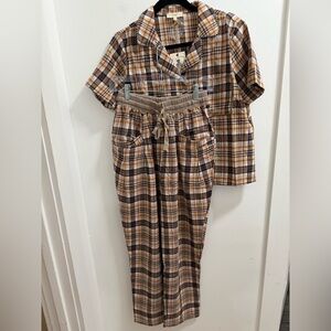 Easel Brown Plaid Pajama Set